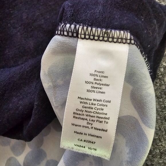 Talbots Top Shirt Women 2X Blue Linen Tie Dye Short Sleeve Round Neck Casual - Picture 7 of 10